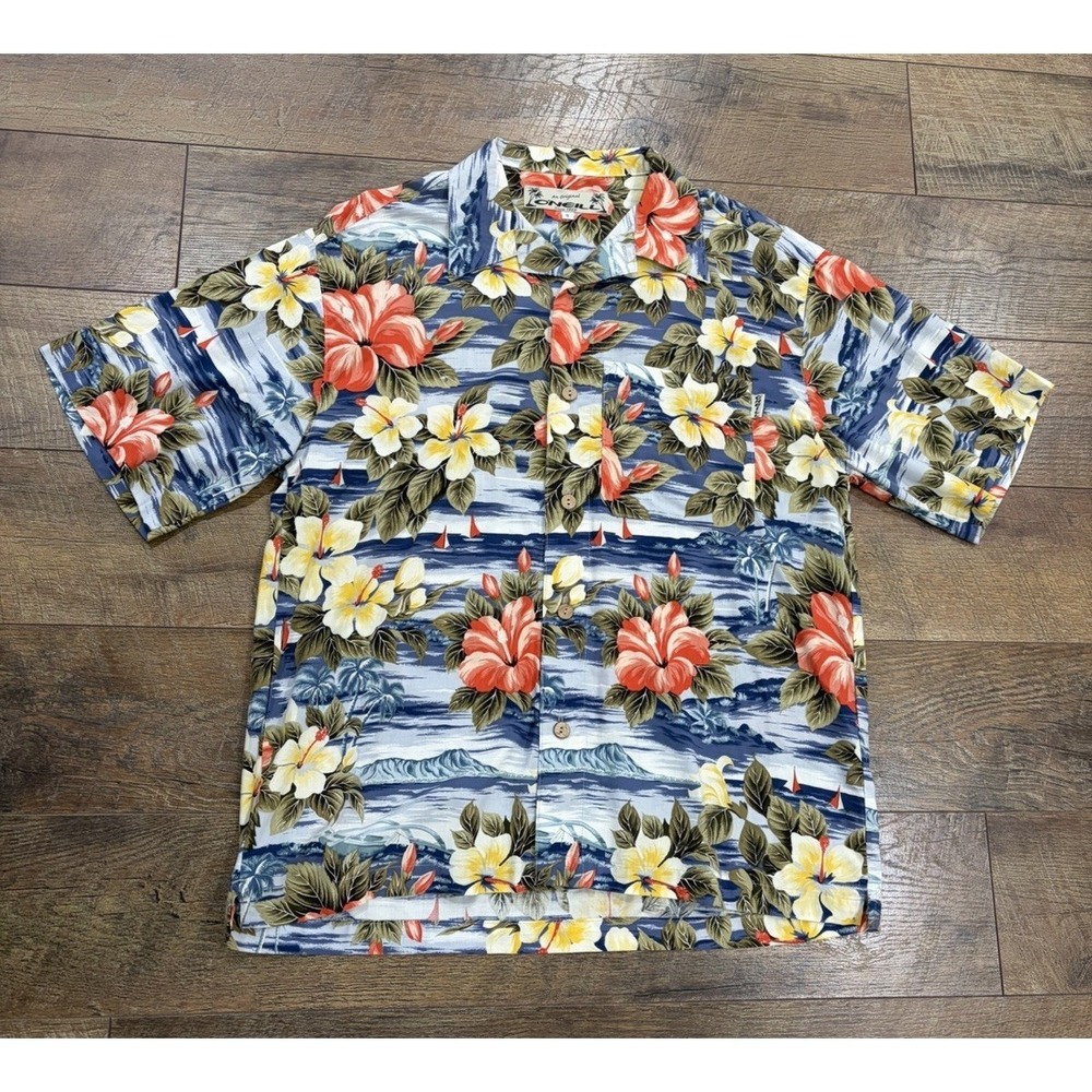 Vintage 90s O'Neill Hawaiian Shirt Button Up Made In USA‎ Medium Floral Surfwear